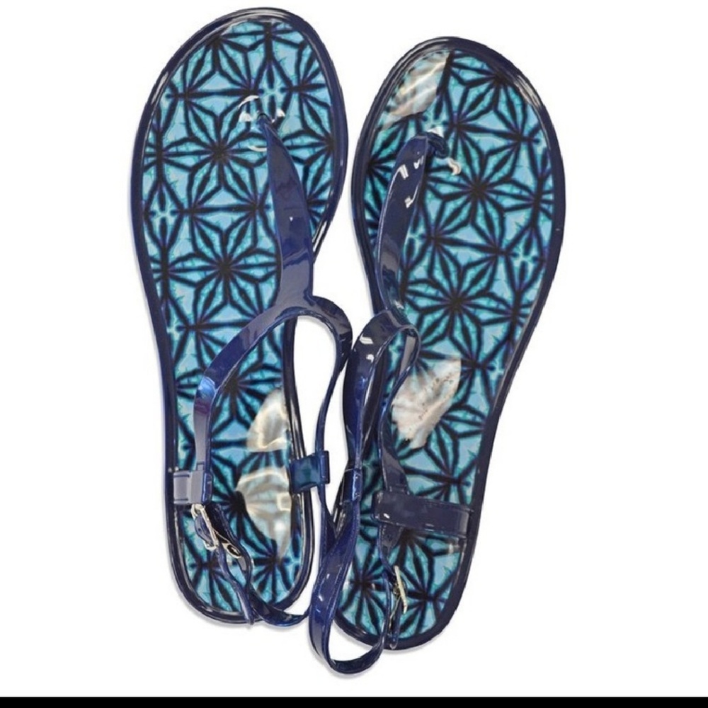 Indigo Batik style T-strap Jelly Sandals LOT!!!
